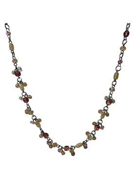 Retro Beaded Chain Necklace Pink Beige Crystal Beads Statement Fashion Jewelry